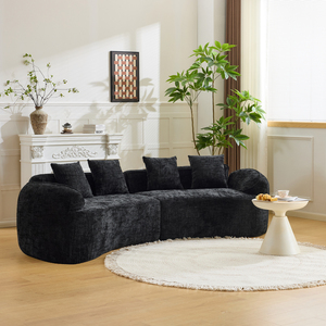 Sofá Esquinero Contemporáneo Irregular Curvo Ecológico de Tres Plazas, Tapizado en Textil Bouclé Acogedor con Relleno de Felpa - Product Image 1
