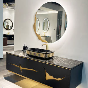 Mueble de Baño GODI Negro y Dorado con Lavabo Individual y Espejo, Moderno, de Lujo, Montado en la Pared - Product Image 4