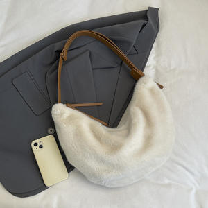 Sac seau en fourrure moelleuse pour femme Runhe3518, sac à bandoulière en laine douce avec fermeture éclair et poche intérieure, automne 2025 - Product Image 3