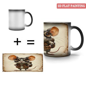Frosted Black <b>Ceramic</b> <b>Mug</b> 11oz Heat Sensitive Drinking Cup With Mouse Steampunk Design 2D Flat Painting - Product Image 4