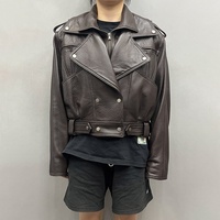 Veste en cuir véritable pour femme Jancoco, style streetwear d'hiver, veste de motard courte en cuir de mouton personnalisée avec ceinture
