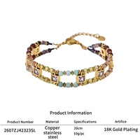 Bracelet tendance fait main en perles de pierres naturelles colorées, double couche, avec breloque en zircon cubique violet, style bohème, multicolore