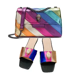 Bags And Slipper Set Famous Brand Colorful Women Shoulder Purses Luxury Designer PU Leather Crossbody Handbags with Shoes