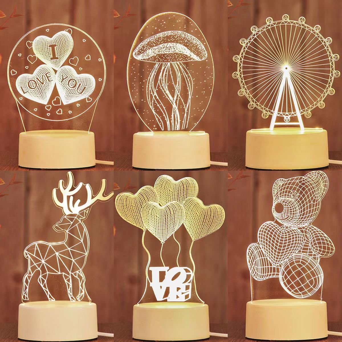 Creative 3D Acrylic Creative Visual Lamp Night Light Usb 3 Colors Support Design Diy Drawing Logo Kid's Home Decor Night Lights