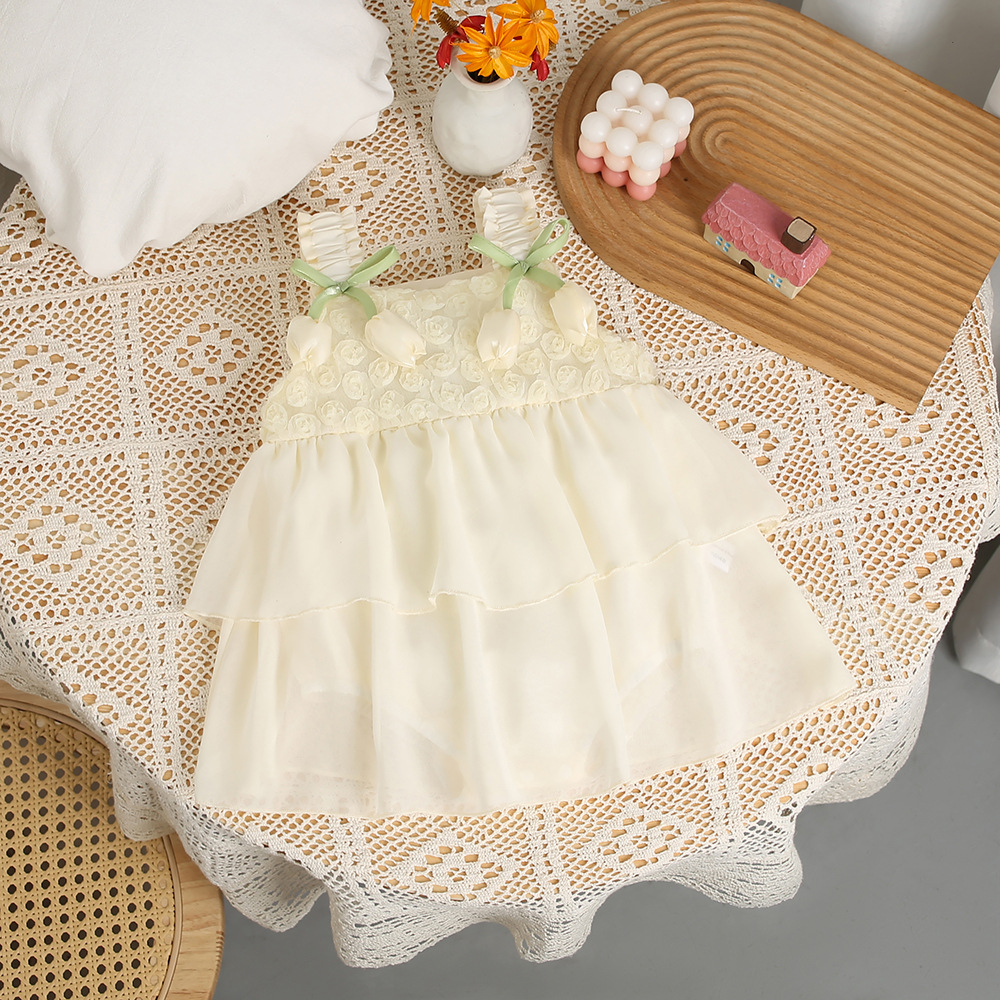Beige-bud tulip suspender romper dress