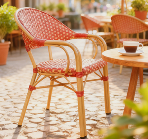 Chaises de bistrot françaises rouge bordeaux empilables, chaises de patio françaises de style <span class=keywords><strong>parisien</strong></span> pour l'extérieur, chaises à bras pour <span class=keywords><strong>restaurant</strong></span> - Product Image 2
