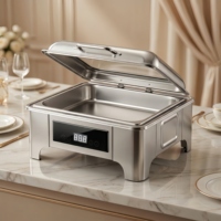Edelstahl Elektrischer Chafing Dish mit Manueller Temperaturregelung, Dampfgarung und Warmhaltefunktion, 8L Fassungsvermögen, Quadratisches Design