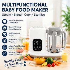Procesador de Alimentos para Bebés de Vidrio de Alta Calidad y Bajo Ruido, Calentador de Biberones, Vaporizador de Purés para Uso en Casa, Auto y RV - Licuadora Infantil Multifuncional - Product Image 1
