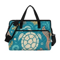 Sac pour ordinateur portable matelassé personnalisé avec imprimé tortue hawaïenne, motif floral Art Déco tropical, pour le shopping, les voyages et le transport quotidien