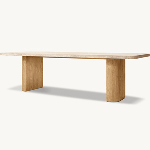 Tables à manger de luxe personnalisées Rhoohill avec plateau en travertin, tables rectangulaires modernes en <span class=keywords><strong>bois</strong></span> massif pour salle à manger - Product Image 5