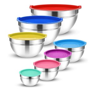 Juego de tazones para mezclar de acero inoxidable con tapa, base antideslizante, varios tamaños para mezclar y servir, apto para lavavajillas - Product Image 4