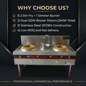 Cuisinière à gaz commerciale à 2 brûleurs, double moteur de ventilation, 240W, en acier inoxydable, gaz naturel/GPL, pour cantine, <span class=keywords><strong>restaurant</strong></span>, facile à utiliser, longue durée de vie - Product Image 5