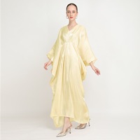Robe longue arabe à col en V, taille à cordon, manches chauve-souris, vêtement islamique, caftan ample en polyester métallisé, vente en gros, stock personnalisé