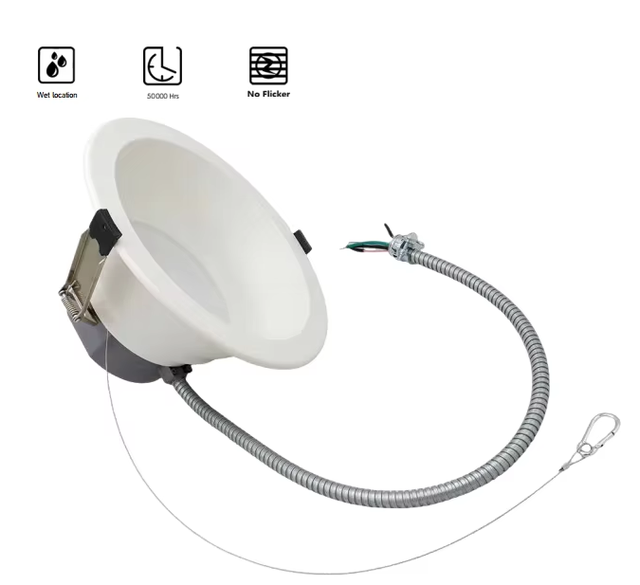 22W/15W/10W AC120-347V High Brightness 2640Lumens 8 Inch Commercial Aluminum Modern IP54 LED Downlights CRI80+ 5CCT Switchable