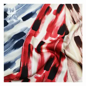 Popular padrão abstrato serigrafia estoque poli spandex stretch cetim atacado vestuário tecido fornecedor para abaya WI-E03