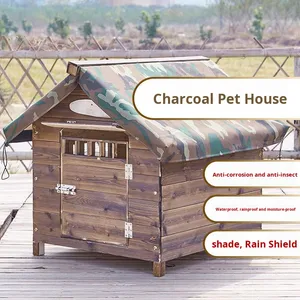 כפתור סגירה מעץ מלא ידידותי לסביבה ארבע עונות/חיצוני חתול קן כלבים קן בית כלב נוסף שטח גדול הגנה מפני גשם - Product Image 5