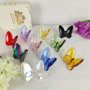 Modern Art Butterfly Crafts Glass Colorful Decore Animals Figurines Crafts For Home Office Decoration