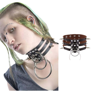 Spike Waterfall Cage Collar 黑色镀银皮革束缚套 3 O 哥特经典姿势宽幅扭结宠物游戏派对婚礼礼物 - Product Image 3