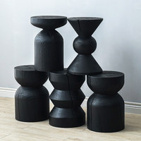 Tabouret en bois style Wabi-sabi, en bois massif carbonisé noir, pouf décoratif pour chevet, maisons d'hôtes, chambre à coucher, ou comme meuble à chaussures
