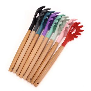 <b>Silicone</b> Kitchen Soft Non-Stick Spaghetti Scoop Noodle Strainer Wooden Handle Spoons for Home Kitchen Use Pasta Preparation for - Product Image 5