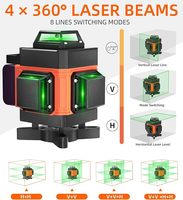 Niveau laser vert 4D à 16 lignes 360°, trépied de 72 pouces, 2 batteries, télécommande et sac, pour le carrelage et la construction