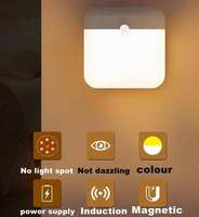 Lampu LED Sensor Gerak PIR Kotak Putih Hangat Isi Ulang USB Nirkabel Magnetik untuk Lemari Kabinet Dapur Kamar Tidur