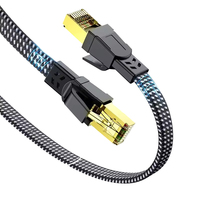 Penjualan Pabrik D-Sunty CAT8 FLAT Solid Copper 8-Conductor Gold-Plated RJ45 Grey Ethernet Cable PVC Jacket 1M-30M