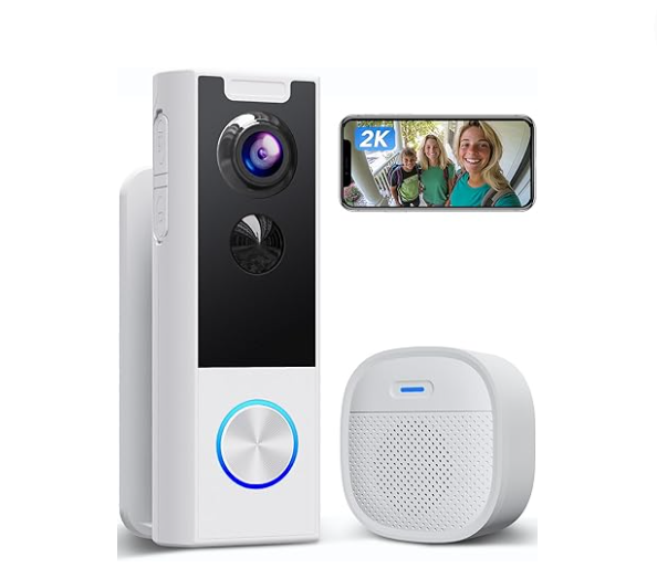 2K 3MP Video Doorbell Camera Wireless Smart Door Phone IP65 PIR Motion Detection Two Way Audio 150 View Angle 2.4GHz WiFi Cloud