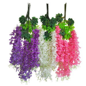 Guirlandes artificielles de glycine en plastique et fleurs en soie pour mariage, décoration intérieure, suspension au plafond, violet, blanc, rose, 60 cm - Product Image 5