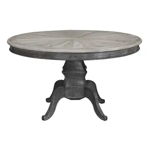 Французский винтажный круглый обеденный стол из переработанной древесины Elm березы в скандинавском стиле