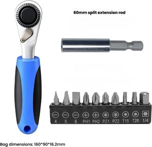 Mini-jeu de clés à cliquet pour vélo - Outil de réparation rapide portable avec poignée en plastique, base noire à dix trous, tige d'extension hexagonale/divisée de 1/4 po - Product Image 2