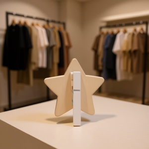 Lavagna bianca in legno a forma di stella Ilan con clip 8,5x8,5 cm, 4 pezzi, per esposizione di abbigliamento - Product Image 3