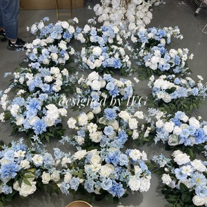 Centros de Mesa Románticos IFG para Bodas, Bola de Flores Blancas y Azules de 70 cm, Decoración con Delfinio para Eventos - Product Image 6