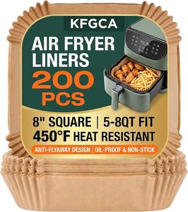 200Pcs 8" Square <strong>Air</strong> <strong>Fryer</strong> <strong>Liners</strong> Disposable Anti-Flyaway Heat-Resistant Non-Stick Parchment Paper Raised Edges Oil-Proof Fits - Product Image 1