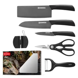 GOODA Wholesale 6 Piece High Carbon Steel Chopping Chef Paring Kitchen scissor Peeler Mini sharpener Knife Set