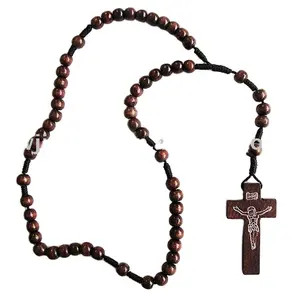 Collier avec perles en bois, chapelet religieux libre