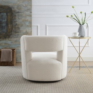 Fauteuil pivotant confortable et moderne en tissu Teddy doux, fauteuil d'appoint rembourré pour salon, chambre, bureau à domicile, bar - Product Image 3