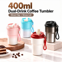 Kingze 400ml Tasse à café isotherme en acier inoxydable 304 avec double couvercle, Mug de voyage personnalisable pour café à emporter, Vente en gros