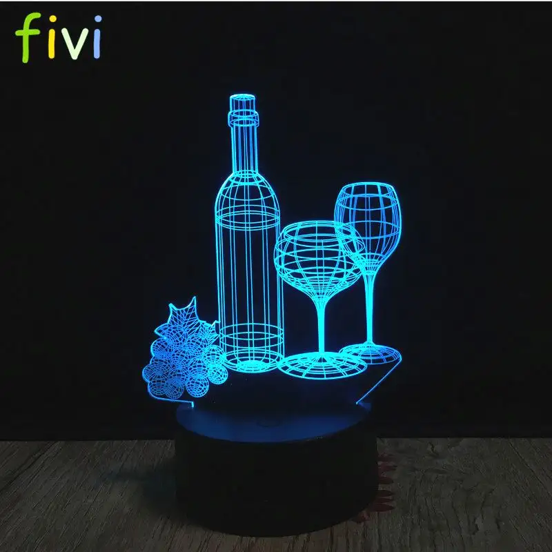 Moderne modische weinglasflasche 3D-RGB-Leuchte LED-Illusion Nachtlicht Luminaria Bar-Dekoration 7 farbwechsel tischlampen