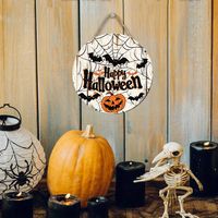Panneau décoratif rond en bois pour la fête des Saints-Morts, motif citrouille, chauve-souris, toile d'araignée, décoration murale de porche