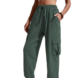 Pantalones Cargo Casuales de Trabajo para Mujer, Invierno, Cintura Media Elástica, Transpirables, Ecológicos, Tela de Lona de Poliéster/Algodón 2026 - Product Image 1