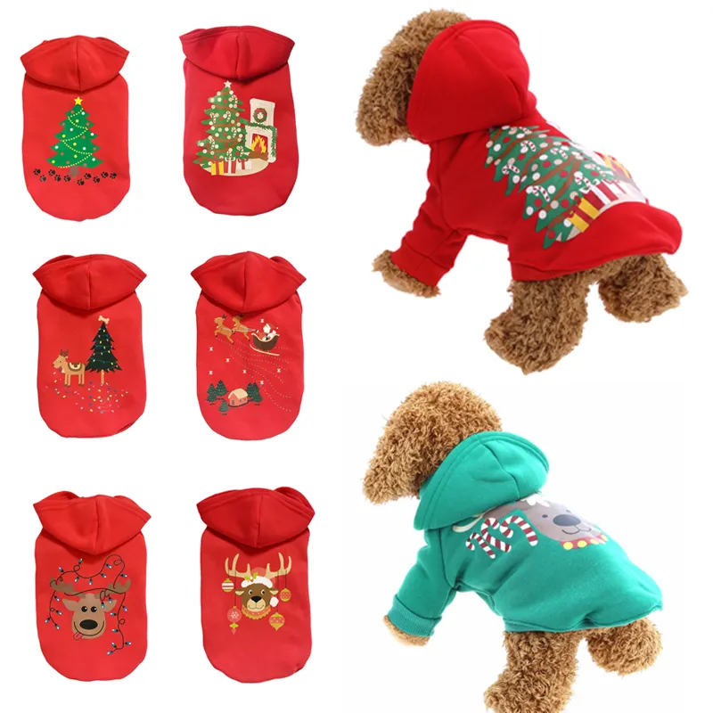 Suministros navideños para mascotas al por mayor, ropa para perros, disfraz, pijama, bonita Sudadera con capucha para mascotas, ropa, trajes para perros