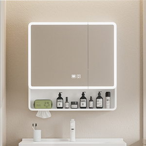 Hot Bán thiết kế hiện đại chiếu sáng cảm ứng chuyển đổi LED Chrome khung phòng tắm gương PVC thông minh màn hình cảm ứng khách sạn tủ thuốc - Product Image 4