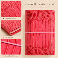 Carnet de luxe A5 à trois volets, couverture rigide cousue en cuir PU gaufré crocodile blanc personnalisé, rechargeable, avec breloque bijou