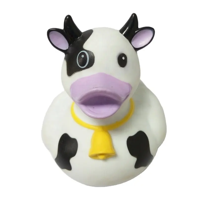 custom make plastic cow shape bath rubber ducks, OEM design toy mini rubber duck for children