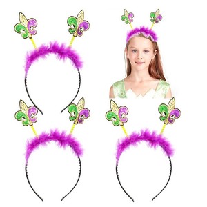 Fascia per Capelli Mardi Gras con Fleur-de-Lis Viola Verde Oro, Fascia con Paillettes <span class=keywords><strong>e</strong></span> Piume per Feste <span class=keywords><strong>e</strong></span> Festival - Product Image 5