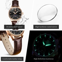 OLEVS 7039 Phase de lune étanche robe féminine élégante montre en cuir mécanique originale montres automatiques de luxe en diamant pour femmes