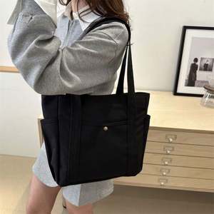 Sacs fourre-tout naturels grande capacité pour étudiants avec poche, sacs à dos en toile blanche pour femmes, sacs de travail et de cours - Product Image 5