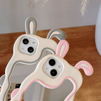 Coque de téléphone en silicone 3D avec oreilles de lapin mignonnes pour iPhone 11 Pro Max 16 Plus, protection anti-chute, coque arrière miroir pour téléphone portable