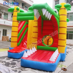 Parc d'attractions gonflable multifonctionnel personnalisé en PVC, thème dinosaures tropicaux, avec parcours d'obstacles et toboggan, facile à monter - Product Image 4